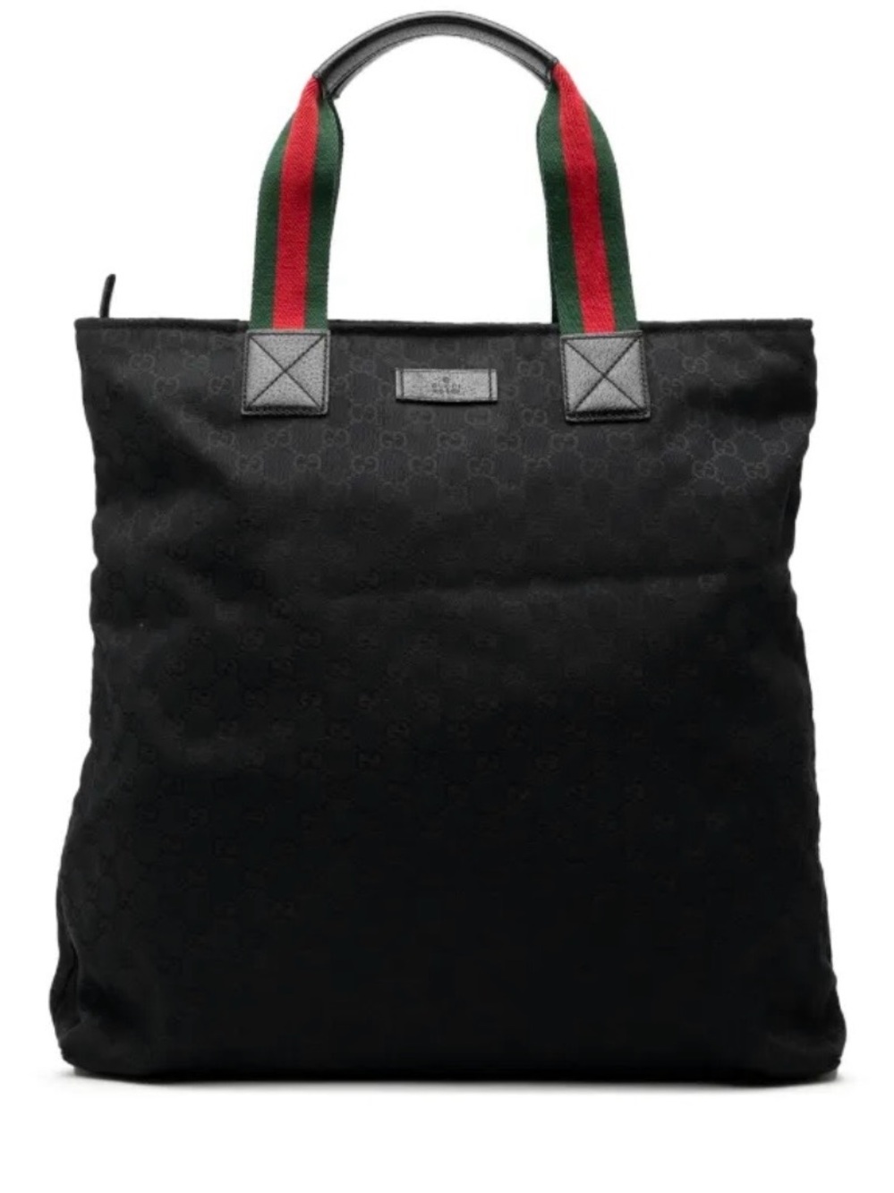Gucci Black GG Canvas Tote with Red and Green Web Handles